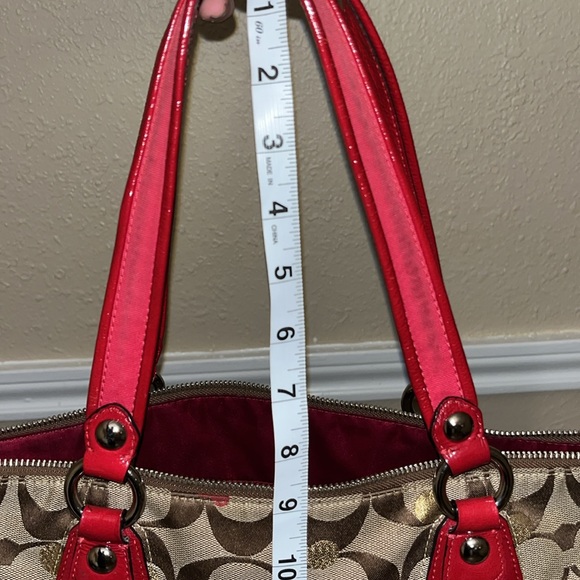 Limited edition, COACH POPPY KHAKI/RED LAURA SECRET ADMIRER LARGE TOTE BAG - Picture 10 of 16